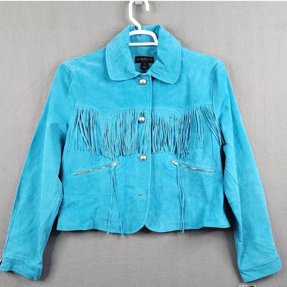 Bagatelle‎ Turquoise Suede Fringe Western Jacket Blazer Women's XL